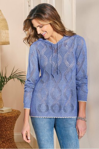 Pointelle Hooded Sweater