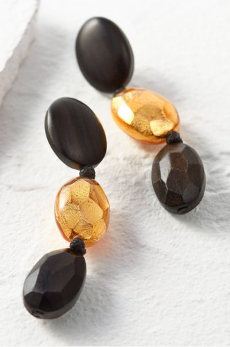 Triple Drop Wood and Gold Earrings