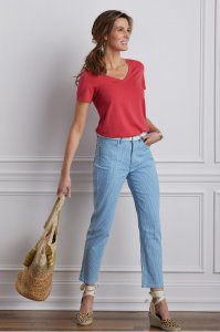The Ultimate Denim Railroad Stripe Straight Crop Jeans