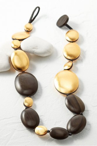 Gold and Wood Necklace--Long