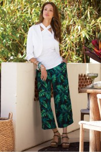 Petites Sidnei Palm Wide Leg Crop Pants