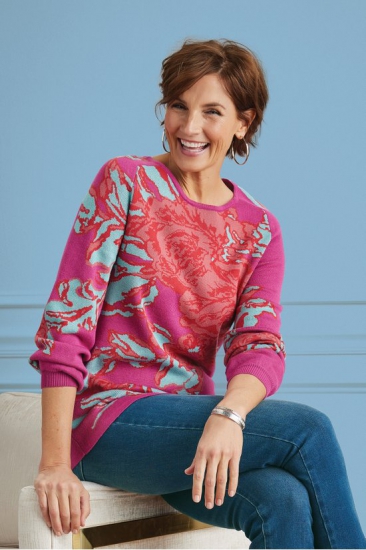 Floral Jacquard Sweater - Click Image to Close