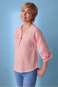 Women Les Plumes Embroidered Sleeve Blouse