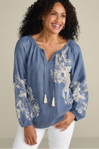 Diya Embroidered TENCEL Peasant Top