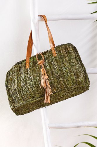 Straw-Leather Market Tote