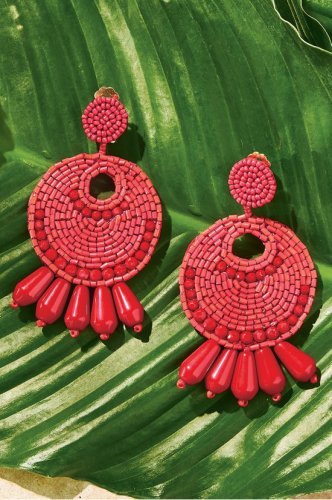 Red Beaded Drop Earrings