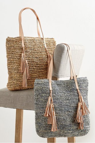 Leather Fringe Straw Tote