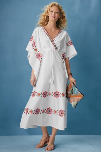 Cerise Embroidered Swim Dress