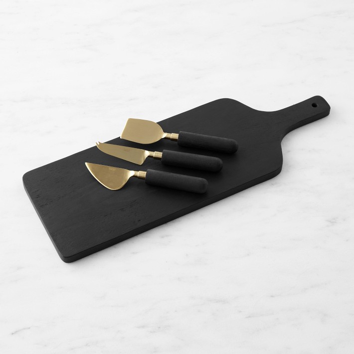 Black Wood Rectangular Cheese Board with Cheese Knives