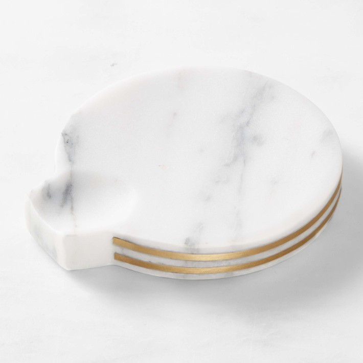 Arabescato Marble with Brass Inlay Spoon Rest