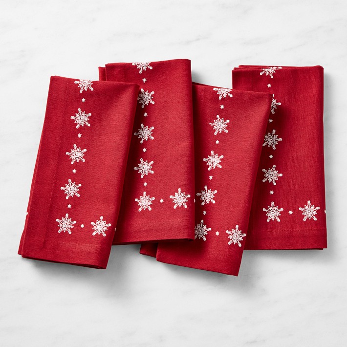 Snowflake Embroidered Napkins, Set of 4