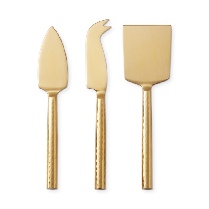 Antique Brass Hammered Cheese Knives, Set of 3