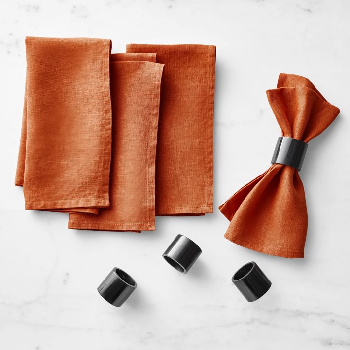 Italian Washed Linen Napkins with Horn Napkin Rings Bundle