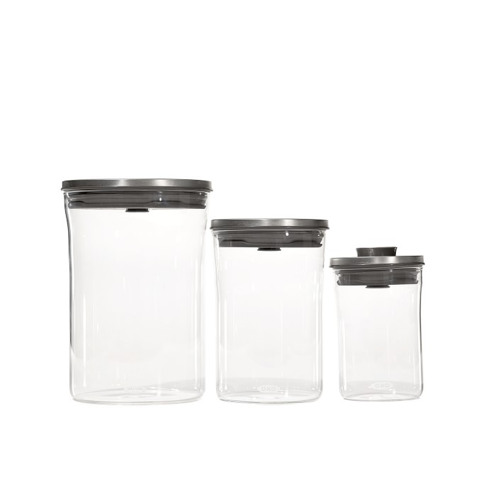 OXO POP Steel 3-Piece Canister Set, Steel & Graduated Glass