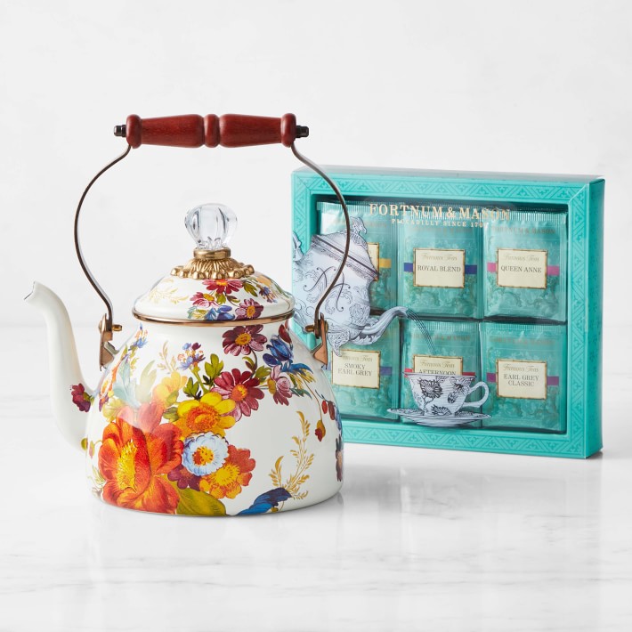 MacKenzie-Childs 2-Qt. Flower Market Teakettle & Famous Tea Bag Assortment Set