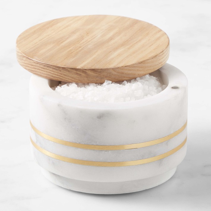 Arabescato Marble with Brass Inlay Salt Cellar