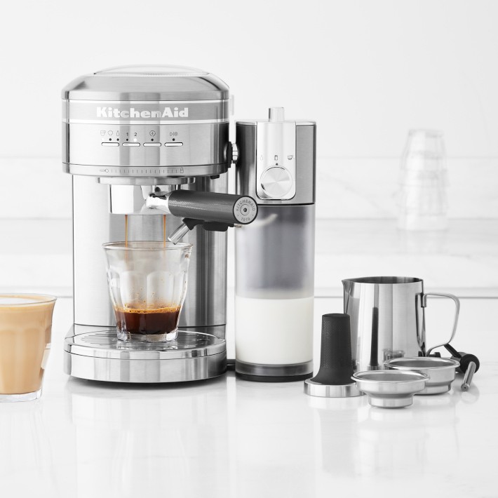 Kitchen Aid Semi Automatic Espresso Machine in Stainless Steel and Milk Frother Bundle