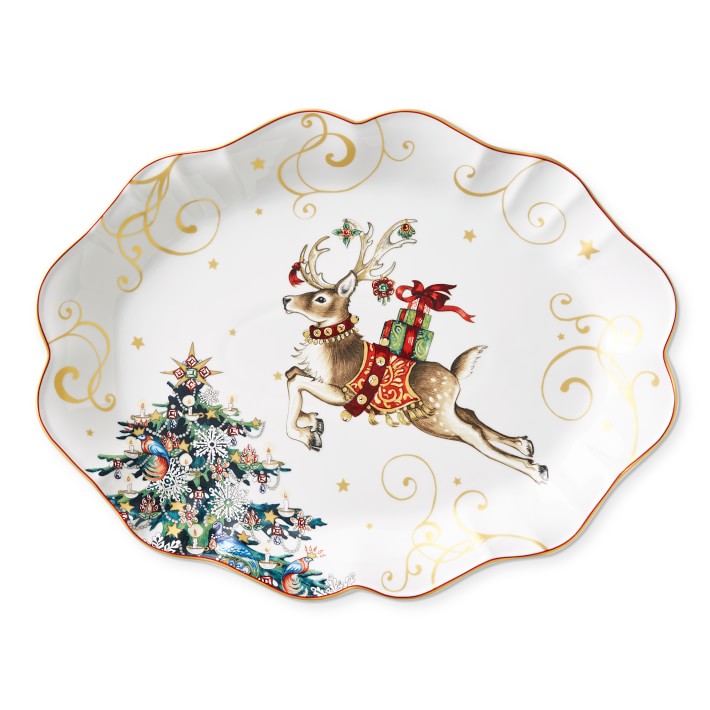 Twas the Night Before Christmas Reindeer Scalloped Oval Serving Platter