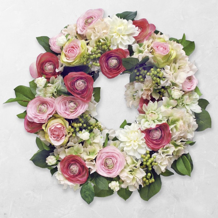 Faux Hydrangea & Rose Wreath, 22"