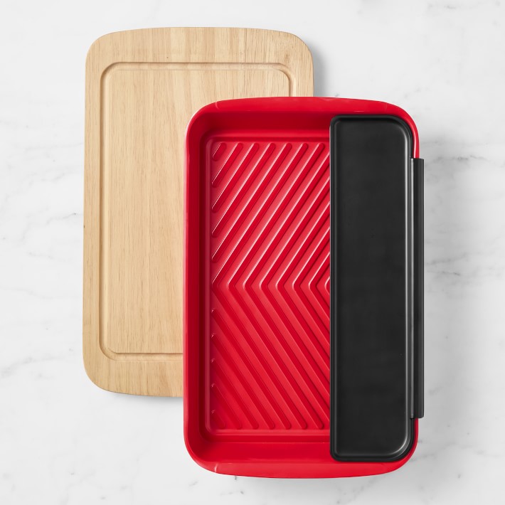 Grill Tool Rest + Marinade Tray with Wood Lid Set