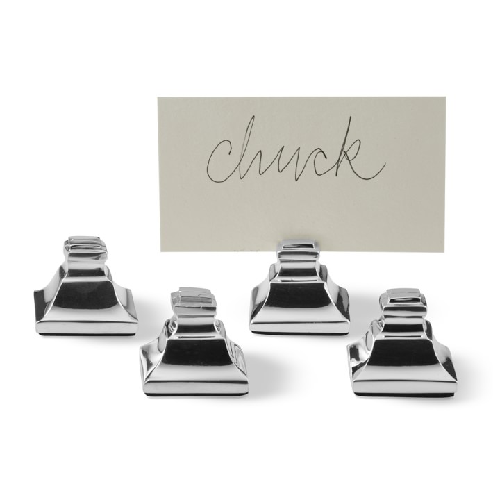 Silver Pyramid Place Card Holders, Set of 4