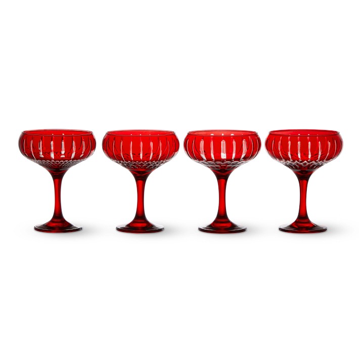 Wilshire Jewel Cut Red Coupe Glasses, Set of 4