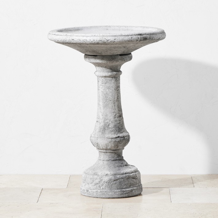 Wide Weathered Stone Birdbath