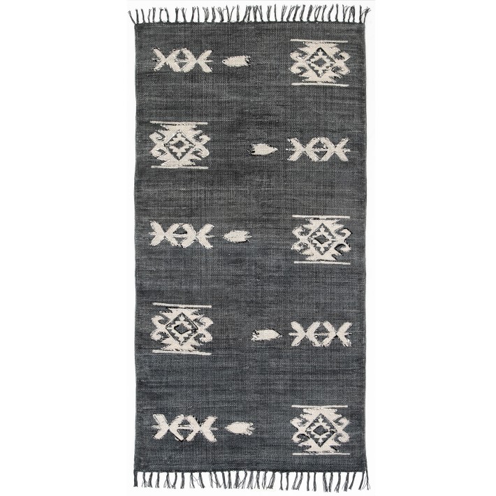 Faded Black Tribal Runner Rug