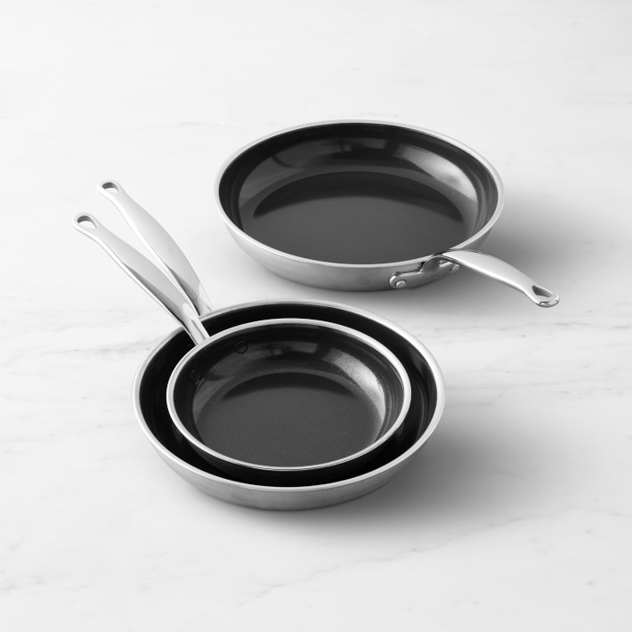 GreenPan Premiere Stainless-Steel Ceramic Nonstick Fry Pan, Set of 3