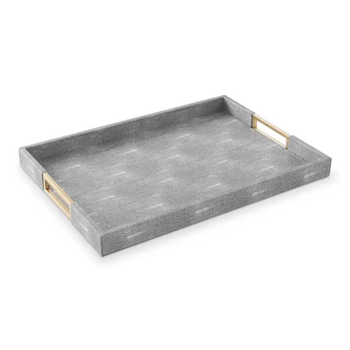 Faux Shagreen & Brass Ottoman Tray, Rectangle