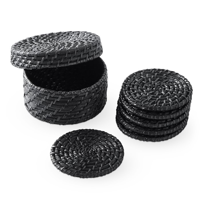 Black Hapao Coasters with Holder, Set of 6