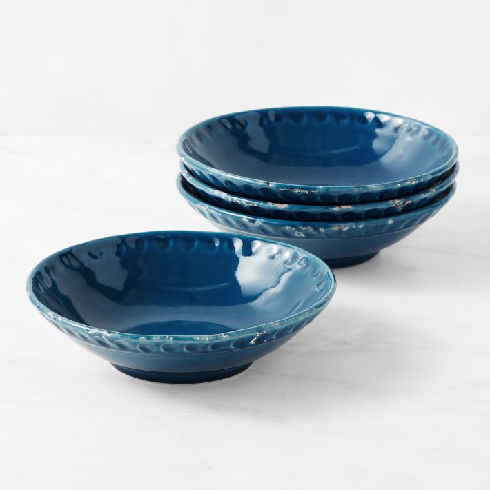 Rustic Ceramic Pasta Bowls, Blue