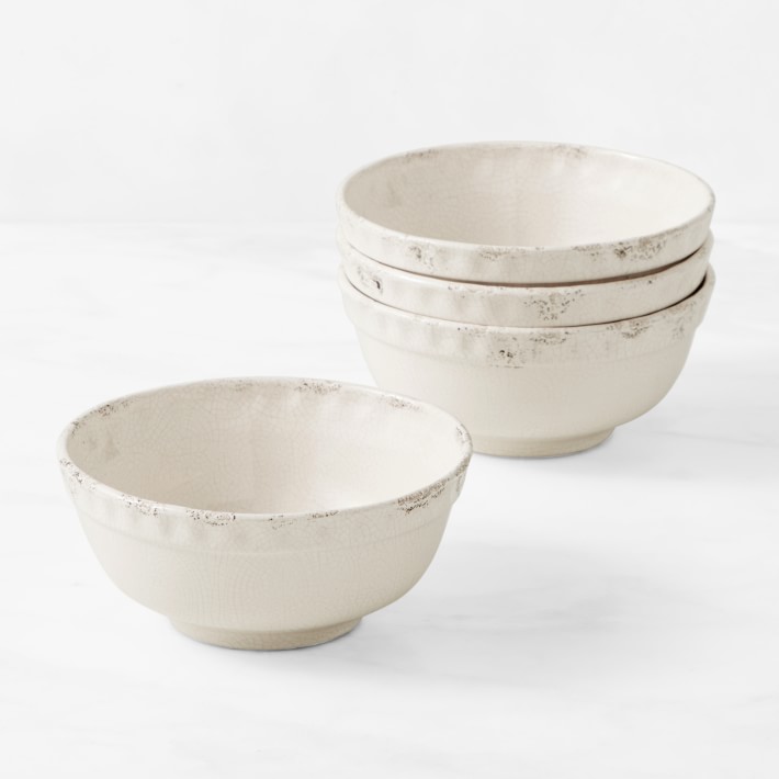 Rustic Ceramic Cereal Bowls, Set of 4, Ivory