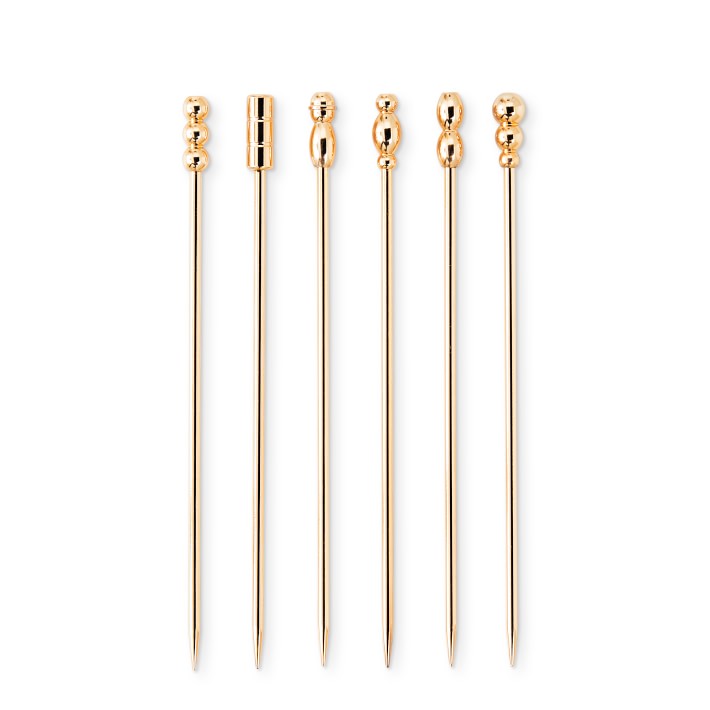 Shaped Antique Brass Cocktail Picks, Set of 6