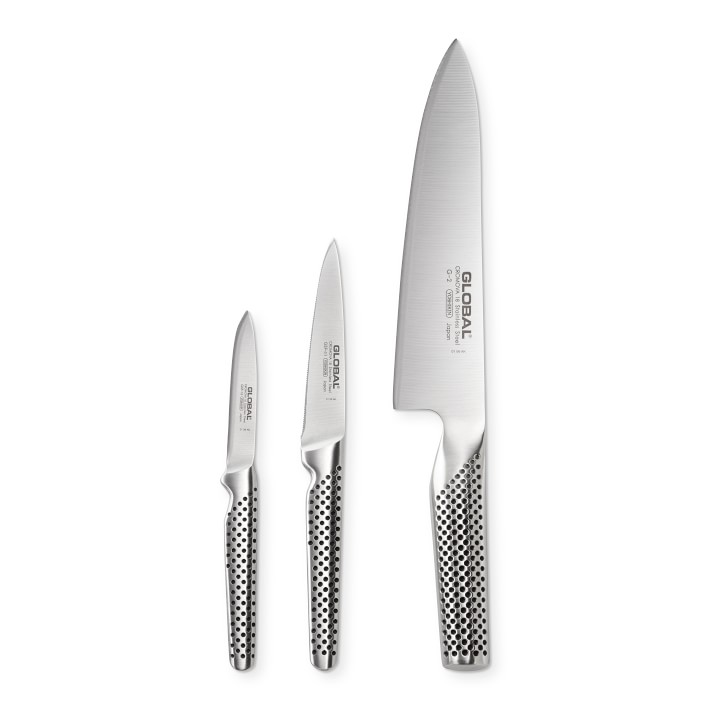 Global Classic Chef Peeler Serrated Utility Knives, Set of 3