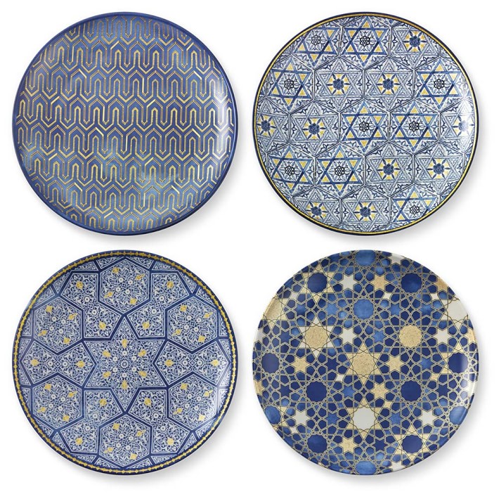 Blue Mosaic Salad Plates, Mixed Set of 4