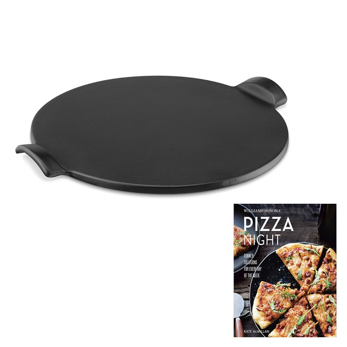 Emile Henry French Ceramic Pizza Stone with Pizza Night Cookbook
