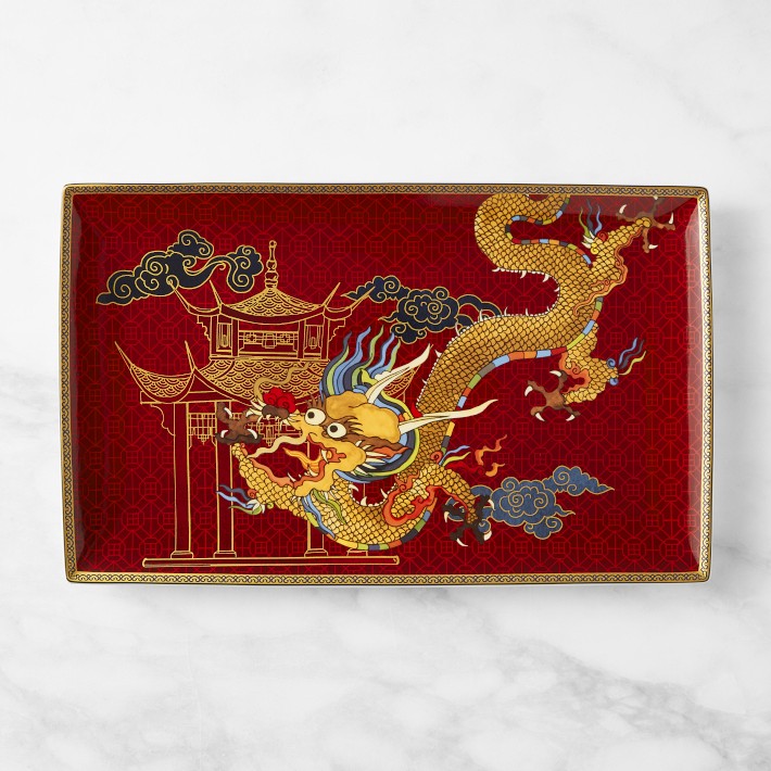 Lunar Large Rectangular Platter, Dragon