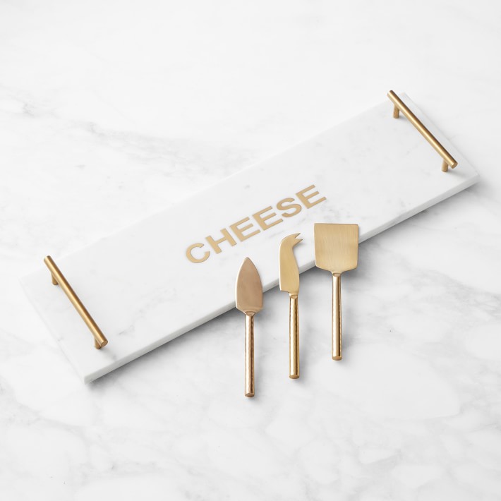 Marble & Brass "Cheese" Rectangular Board with Cheese Knives