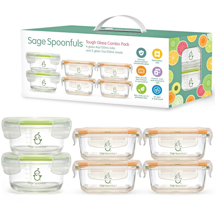 Sage Spoonfuls 6-Pack Tough Glass Baby Food Jars