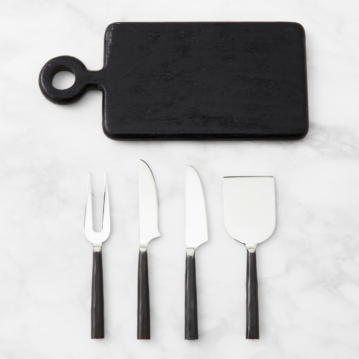Black Wood Rectangle Cheese Board with Cheese Knives
