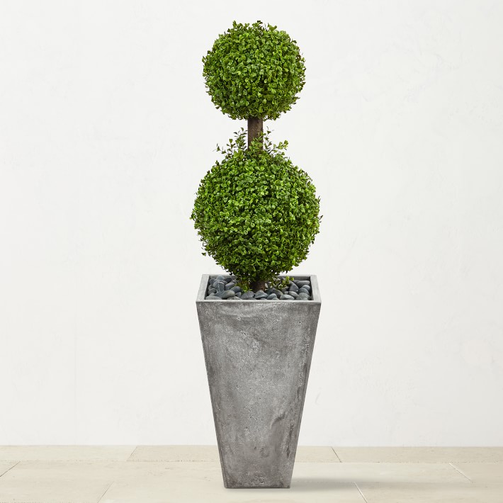 4' Faux Indoor\u002FOutdoor Double Boxwood Topiary Tree in Cement Planter