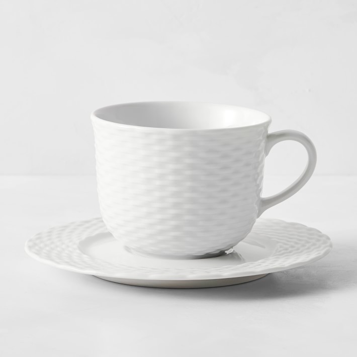 Pillivuyt Basketweave Porcelain Cups & Saucers