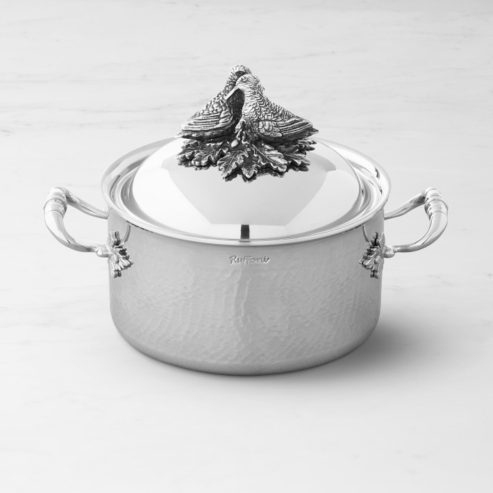 Ruffoni Opus Prima Hammered Stainless-Steel Soup Pot with Lovebirds Knob, 3 1\u002F2-Qt.