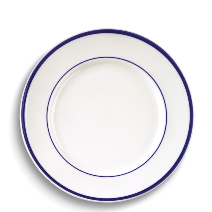 Brasserie Blue-Banded Porcelain Dinner Plates, Set of 4