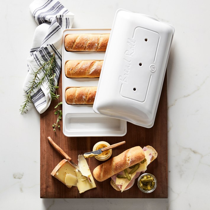 Emile Henry French Ceramic Mini Baguette Baker, White