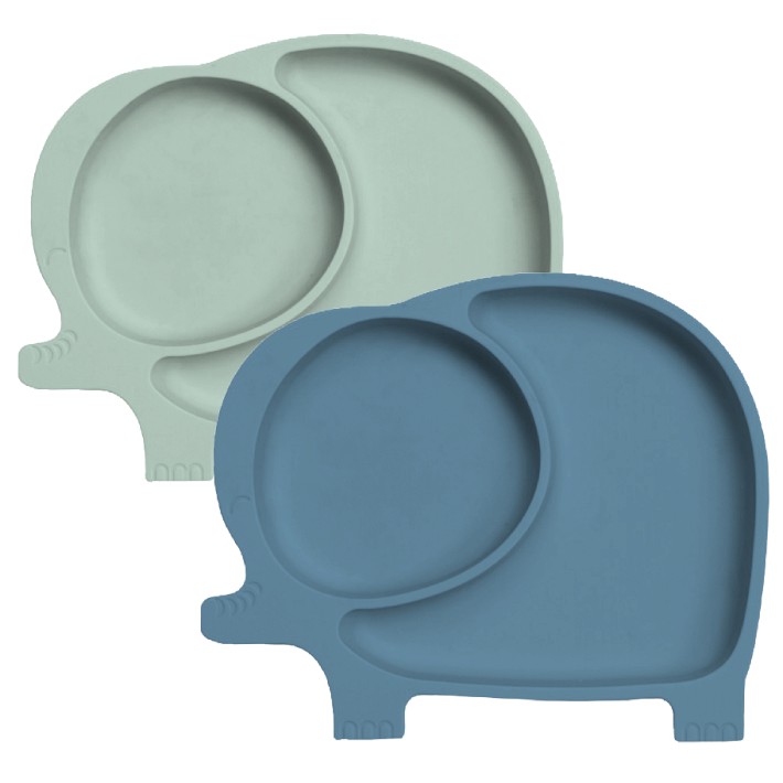 Sage Spoonfuls 2-Pack Sili Elephant Silicone Suction Base Baby\u002FToddler Plates
