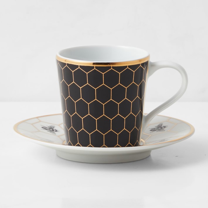 Honeycomb Espresso & Saucers, Set of 4