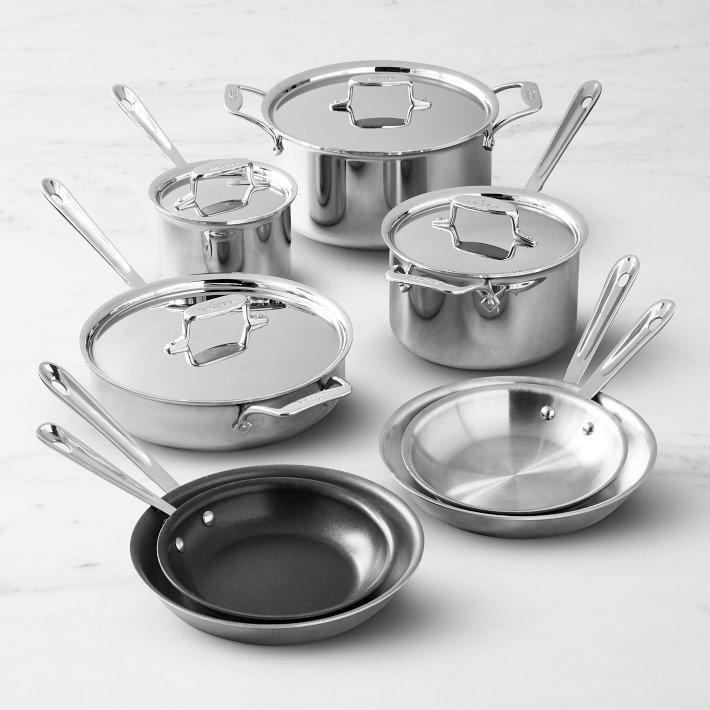 All-Clad d5 Stainless Steel 10-Piece Cookware Set and Stainless Steel Nonstick Fry Pan Set