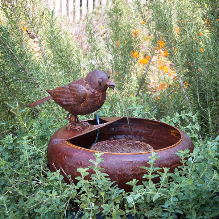 Folk Art Little Bird Bath & Fountain